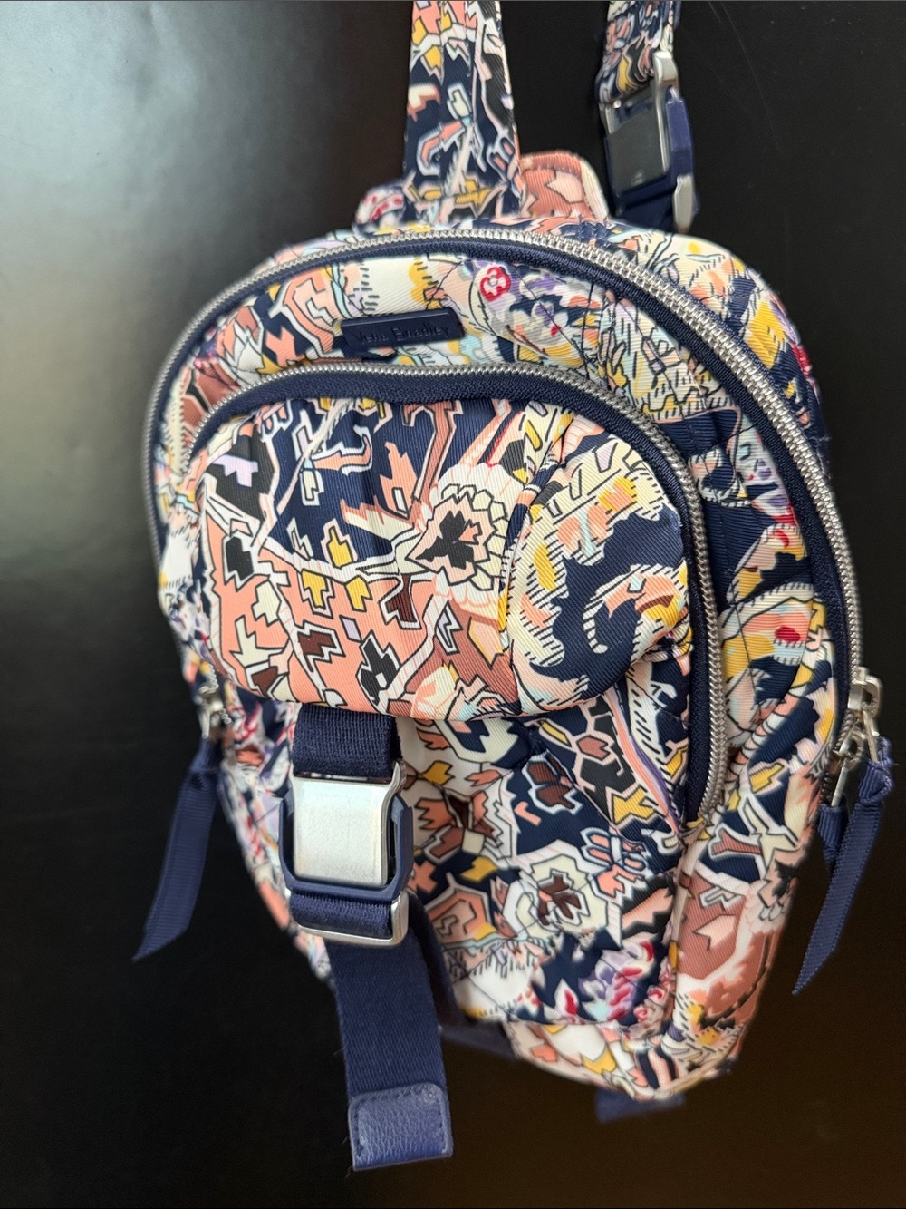 Very Bradly Quilted Mini Backpack - Navy, Pink & Cream